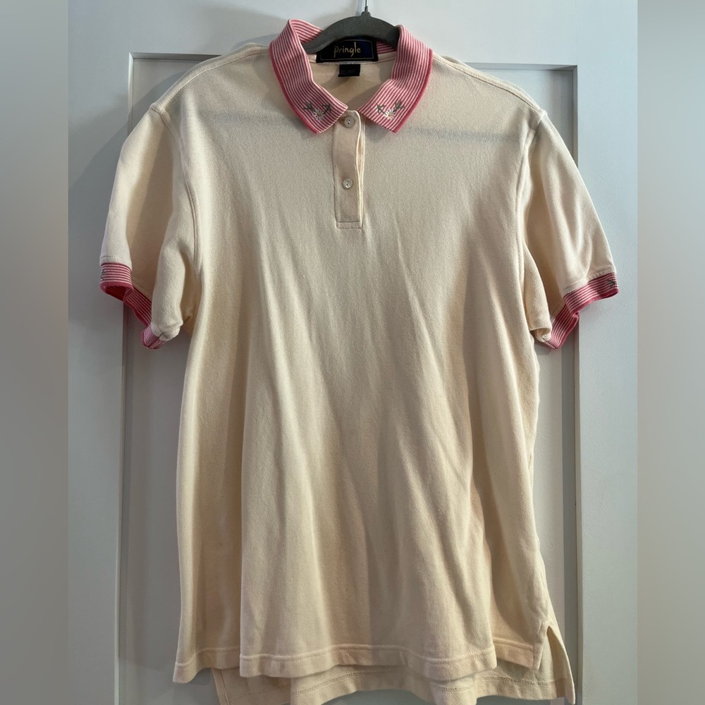 Cream Embolished Collar Polo